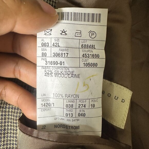 Joseph Abboud Silk Wool Houndstooth Blazer Sport Coat Jacket Men 42L Tan Brown - Picture 5 of 16